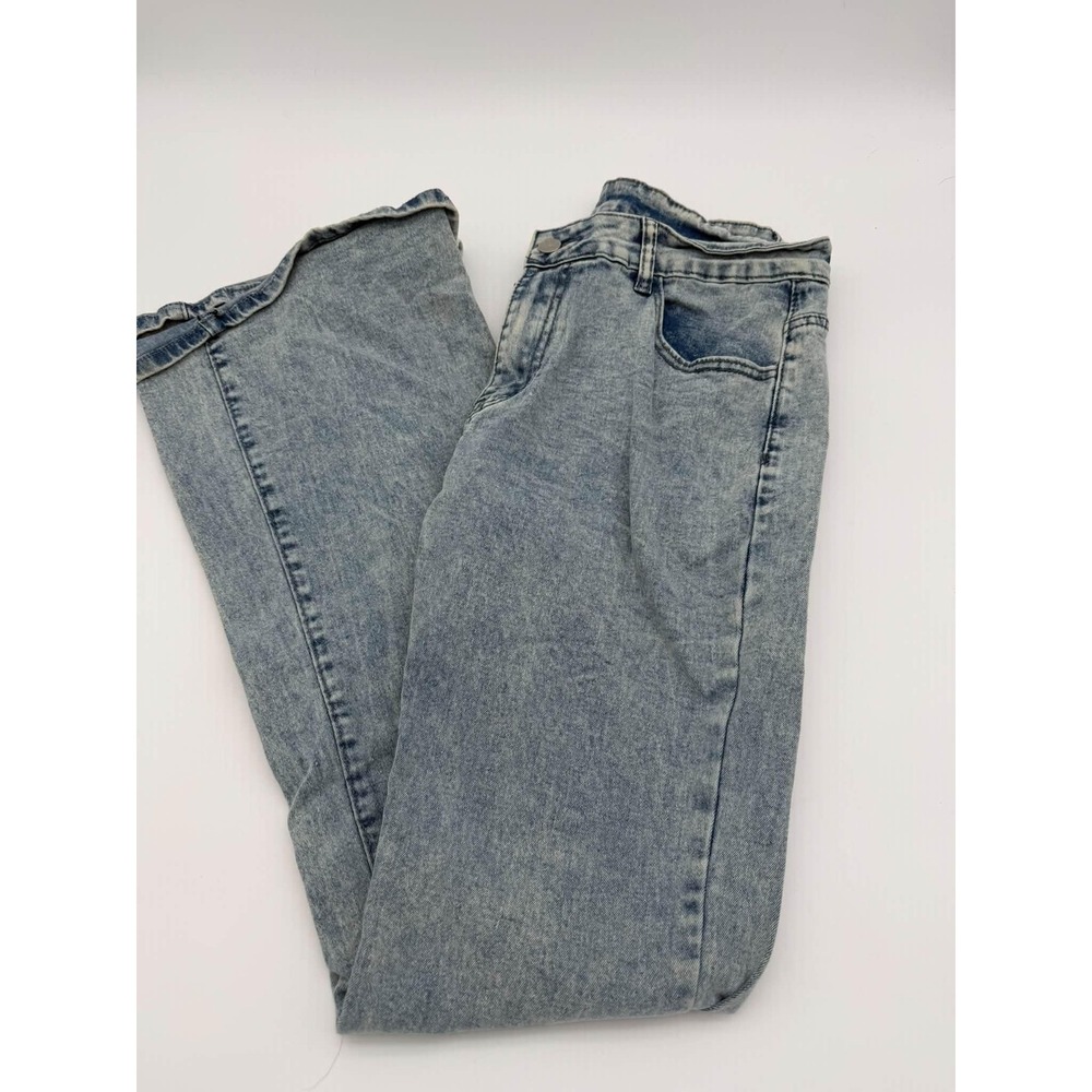 Unbranded L Blue Acid Wash Wide Leg Flare Jeans High Rise 90s Y2K Boho Festival